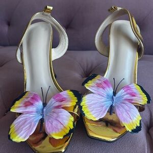Gold Butterfly Embellished Women's Heels